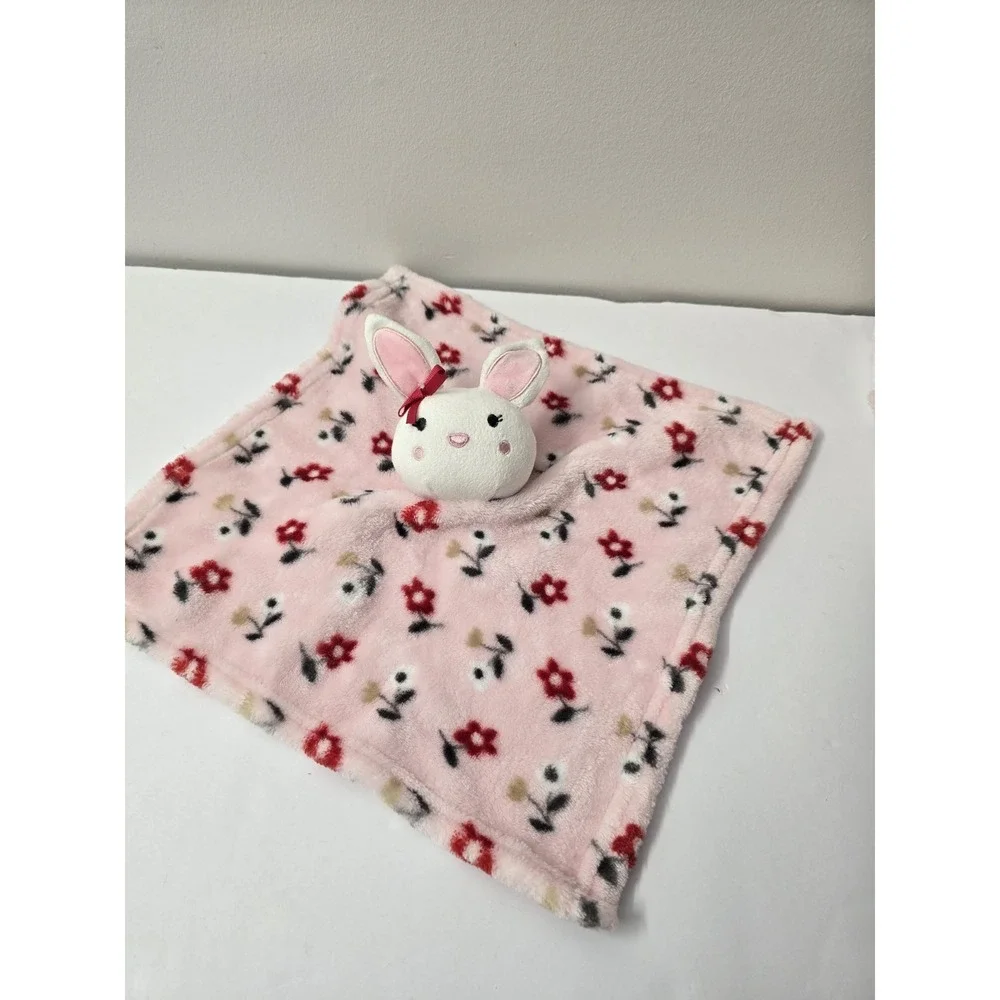 HB Hudson Baby Bunny Rabbit Plush Pink Lovey Security Blanket Red Flowers